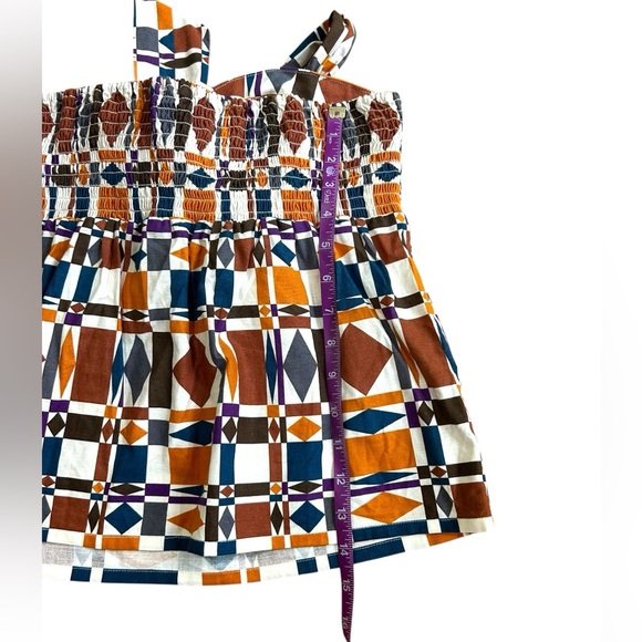 Sezane Bow Front Skirt Mini 70s Ditsies Size 36 US 4 Geometric Brown Orange NWOT - Picture 7 of 11